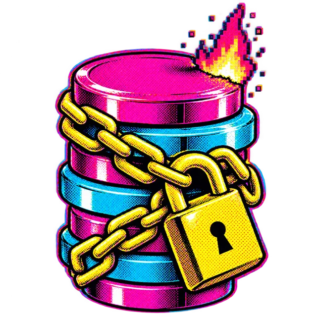Coins locked with a padlock, one burning